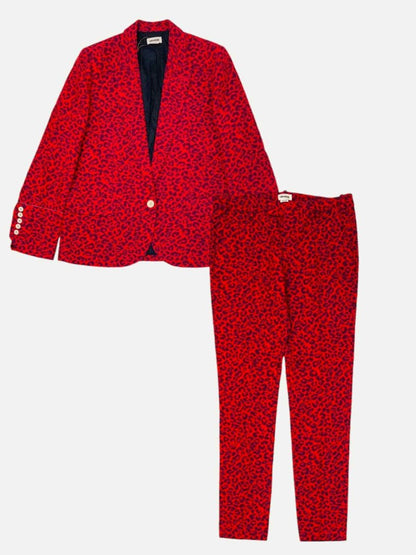 Pre - loved ZADIG&VOLTAIRE Red & Blue Leopard Jacket & Pants Outfit at Reems Closet