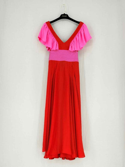Pre - loved ZAYAN THE LABEL Red & Pink Size US 6 Midi Dress at Reems Closet