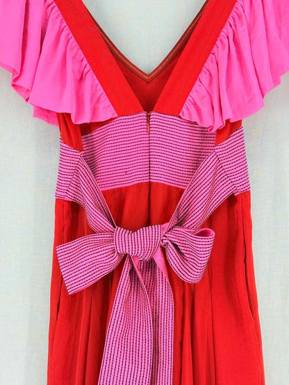 Pre - loved ZAYAN THE LABEL Red & Pink Size US 6 Midi Dress at Reems Closet