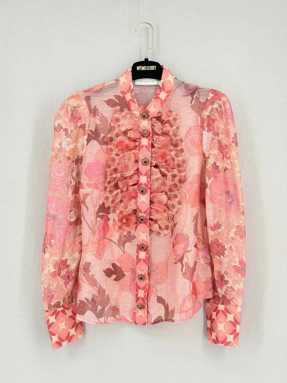 Pre-loved ZIMMERMANN Concert Pink Floral Size Medium Blouse at Reems Closet