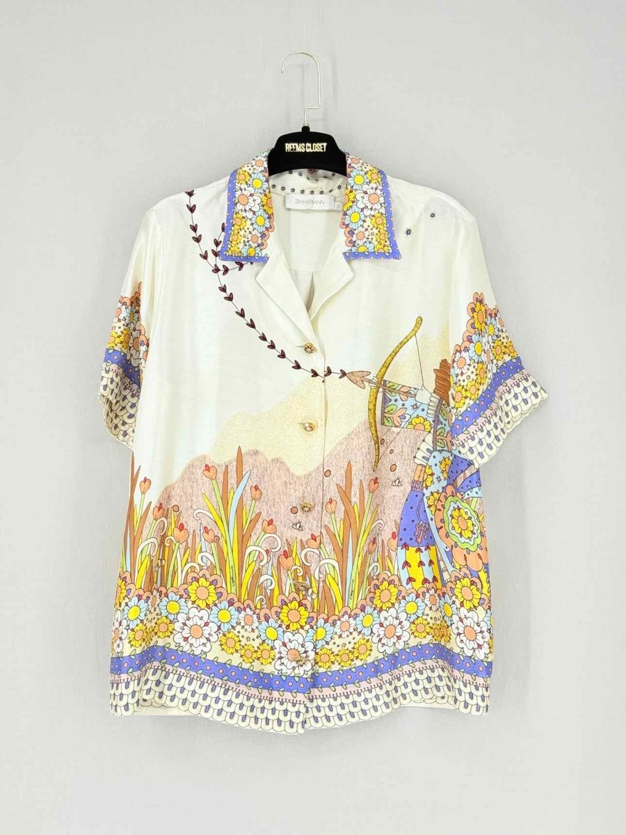 Pre - loved ZIMMERMANN Cream Multicolor Printed Size US 8 Shirt at Reems Closet