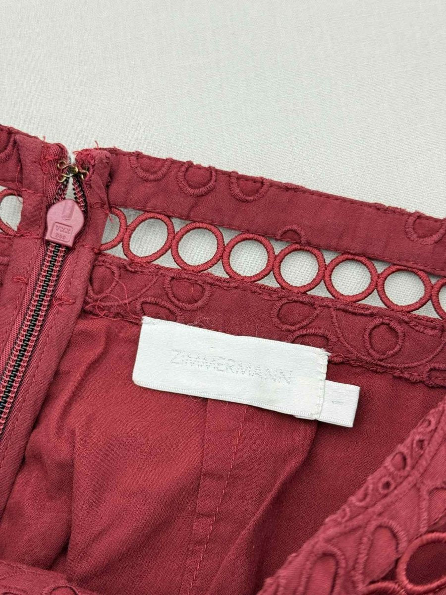 Pre - loved ZIMMERMANN Jaya Wave Burgundy Size US 0 Shorts at Reems Closet