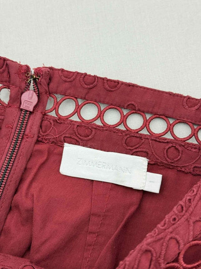 Pre - loved ZIMMERMANN Jaya Wave Burgundy Size US 0 Shorts at Reems Closet