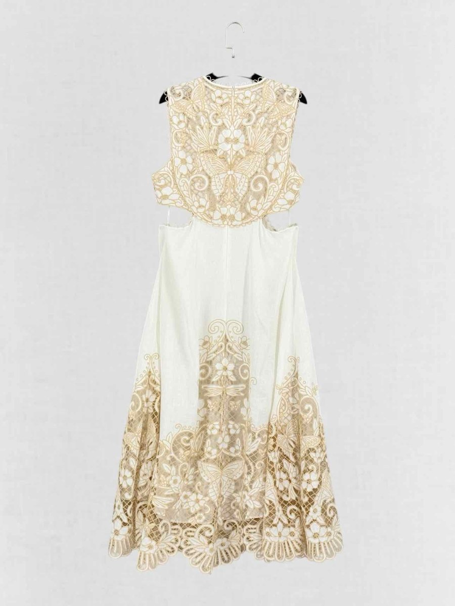 Pre - loved ZIMMERMANN Jeannie White & Gold Size US 12 Midi Dress at Reems Closet