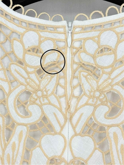 Pre - loved ZIMMERMANN Jeannie White & Gold Size US 12 Midi Dress at Reems Closet