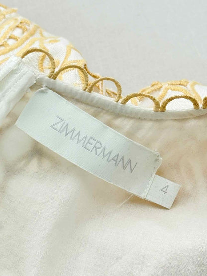 Pre - loved ZIMMERMANN Jeannie White & Gold Size US 12 Midi Dress at Reems Closet