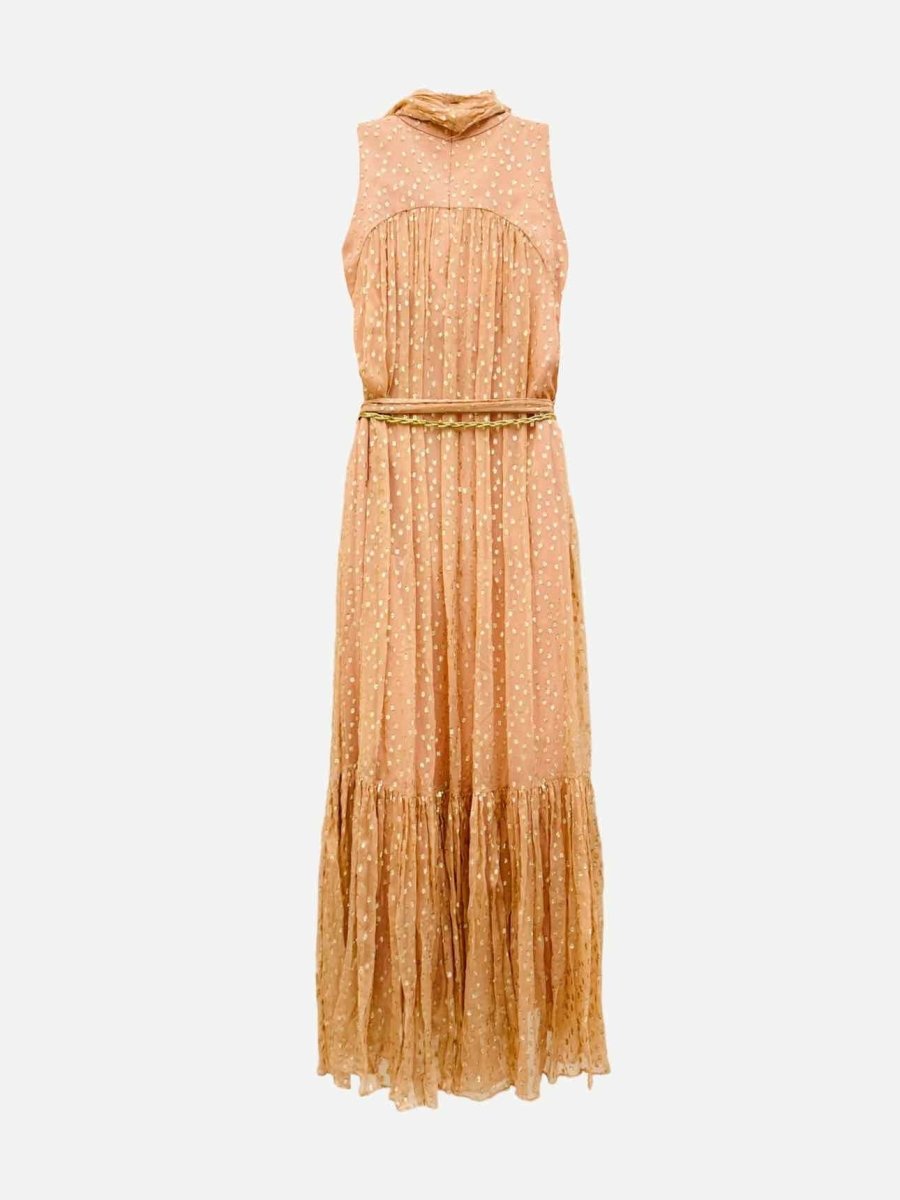 Pre - loved ZIMMERMANN Maxi Peach w/ Gold Polka Dot Long Dress at Reems Closet