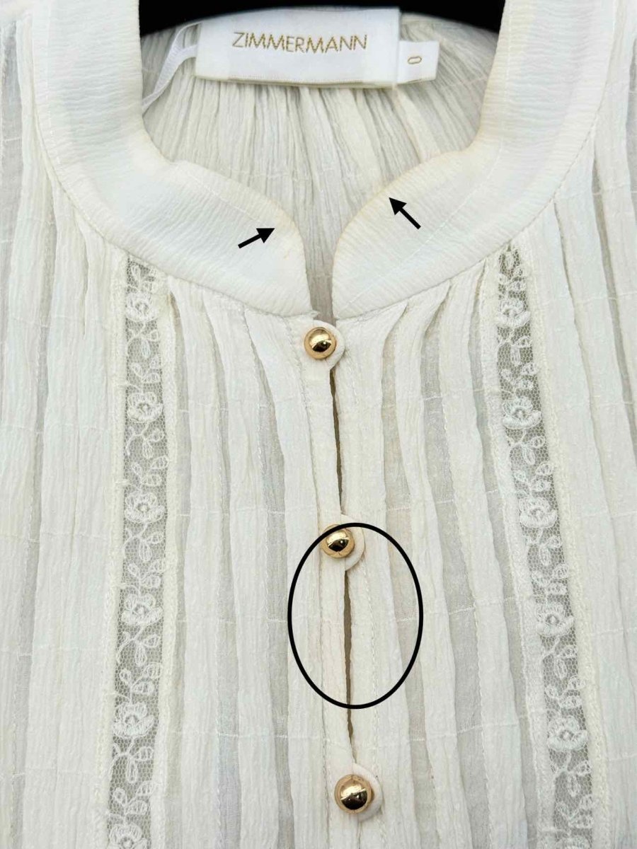 Pre - loved ZIMMERMANN Off - white Frilled Size US 4 Blouse at Reems Closet