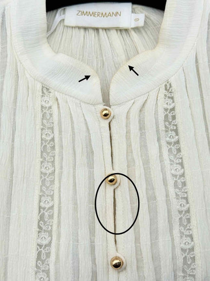 Pre - loved ZIMMERMANN Off - white Frilled Size US 4 Blouse at Reems Closet