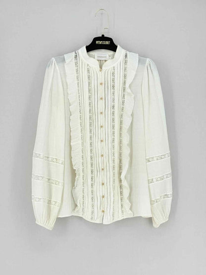 Pre - loved ZIMMERMANN Off - white Frilled Size US 4 Blouse at Reems Closet