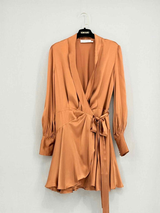 Pre - loved ZIMMERMANN Orange Ruffled Trim Size US 6 Short Dress at Reems Closet