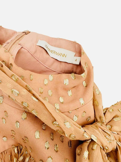 Pre - loved ZIMMERMANN Peach w/ Gold Polka Dot Long Dress at Reems Closet