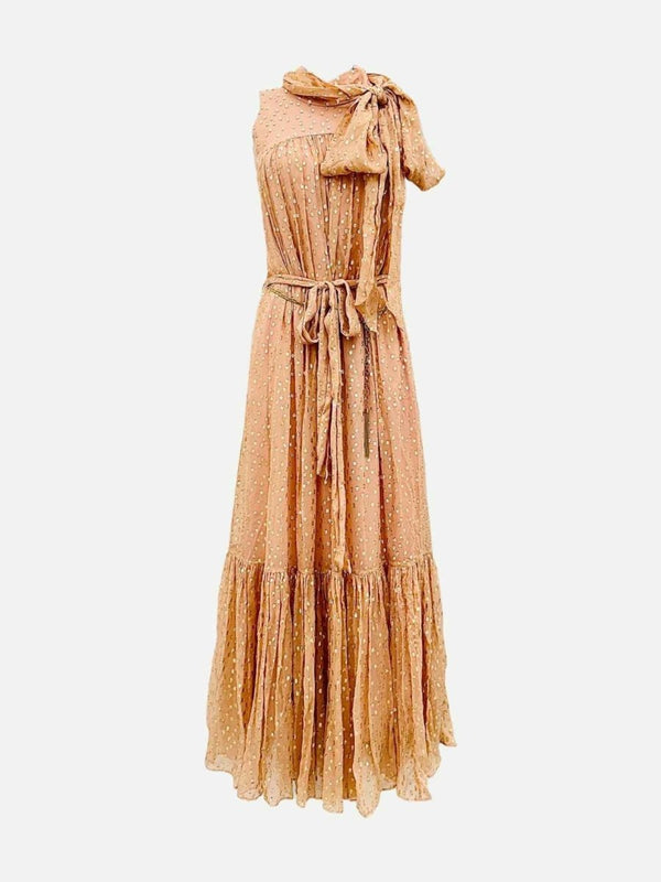Pre - loved ZIMMERMANN Peach w/ Gold Polka Dot Long Dress US12 at Reems Closet