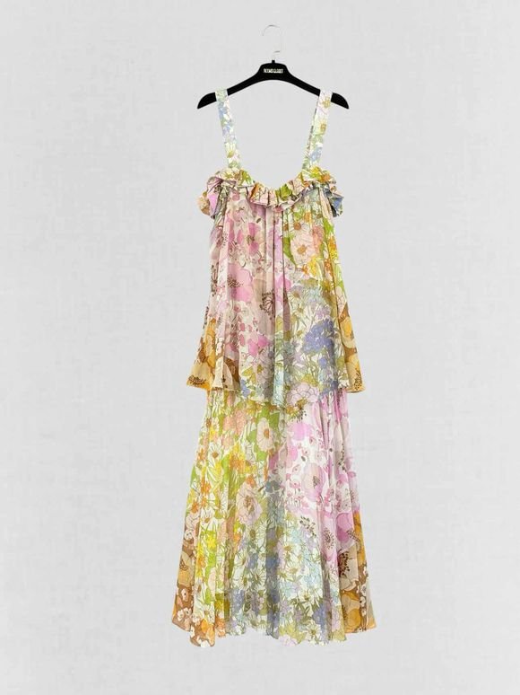 Pre - loved ZIMMERMANN Pink Multicolor Floral Size US 10 Long Dress at Reems Closet