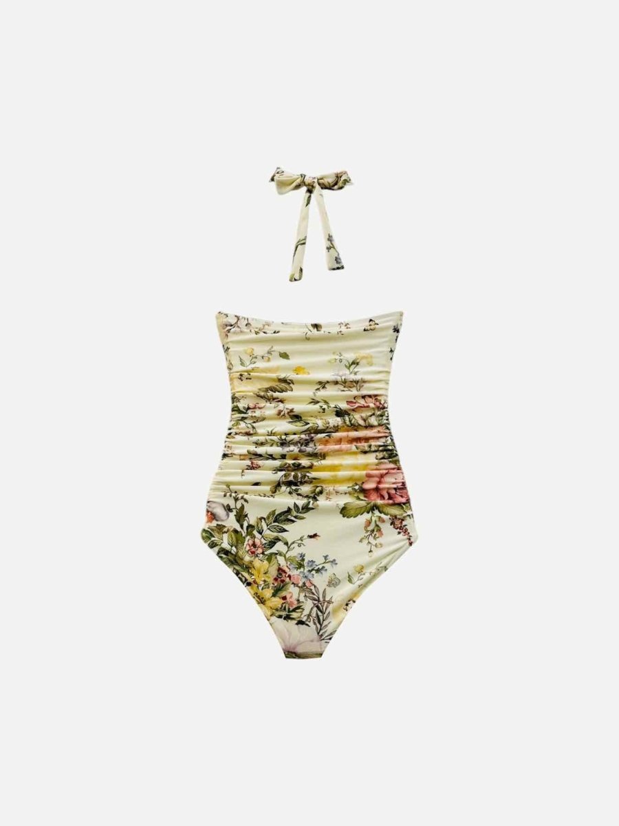 Pre - loved ZIMMERMANN Strapless Cream Multicolor Floral Swimsuit at Reems Closet