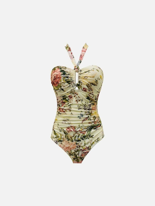 Pre - loved ZIMMERMANN Strapless Cream Multicolor Floral Swimsuit at Reems Closet