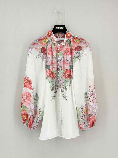 Pre-loved ZIMMERMANN White Multicolor Floral Size Medium Blouse at Reems Closet