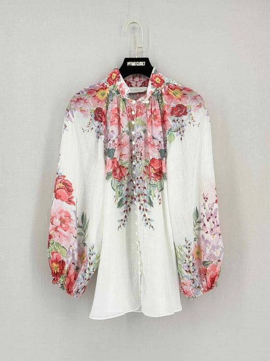 Pre-loved ZIMMERMANN White Multicolor Floral Size Medium Blouse at Reems Closet