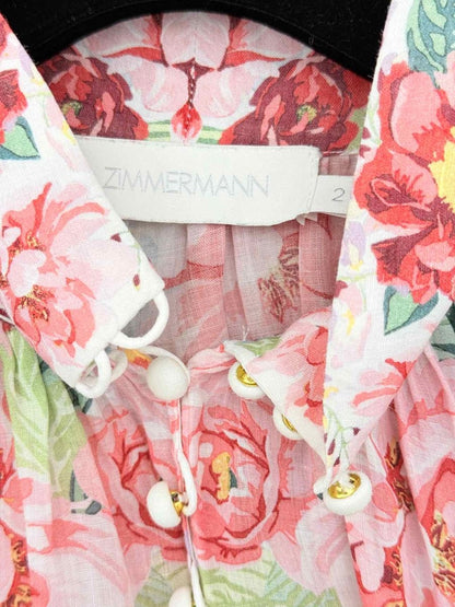 Pre-loved ZIMMERMANN White Multicolor Floral Size Medium Blouse at Reems Closet