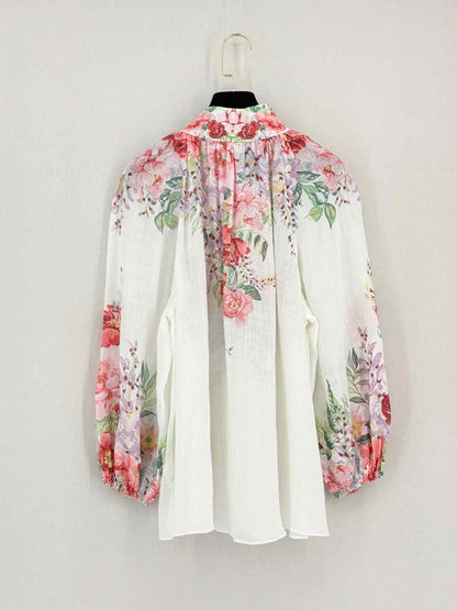 Pre-loved ZIMMERMANN White Multicolor Floral Size Medium Blouse at Reems Closet