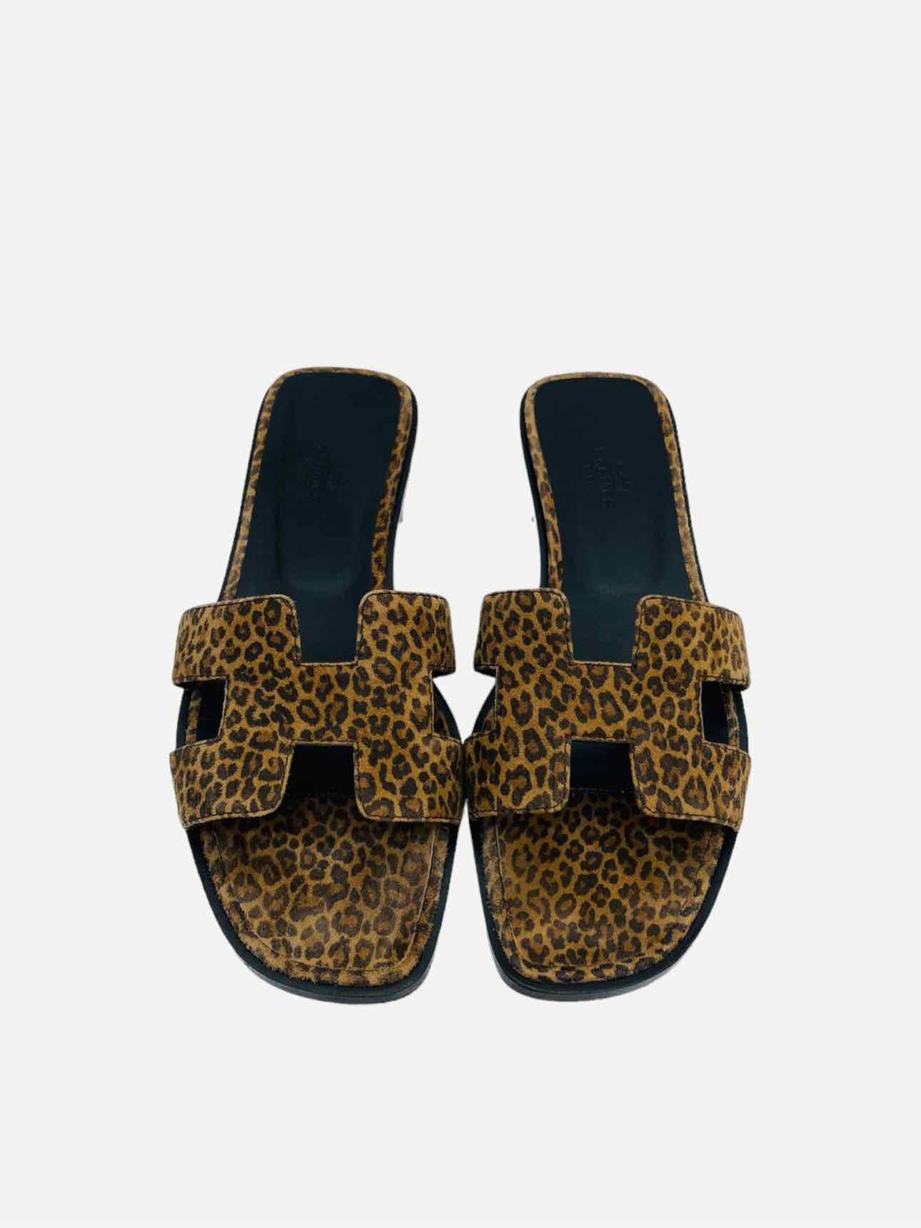 HERMES ORAN Brown Leopard Sandals