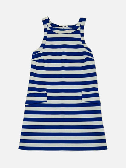 Pre - loved PATRIZIA PEPE Blue & Grey Striped Mini Dress at Reems Closet