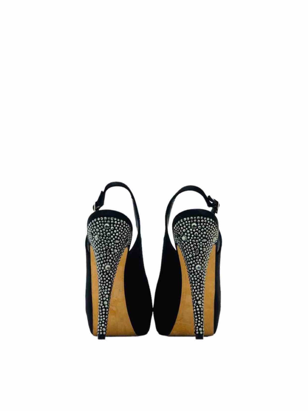 Pre - loved GINA Open Toe Black Swarovski Embellished Slingbacks at Reems Closet