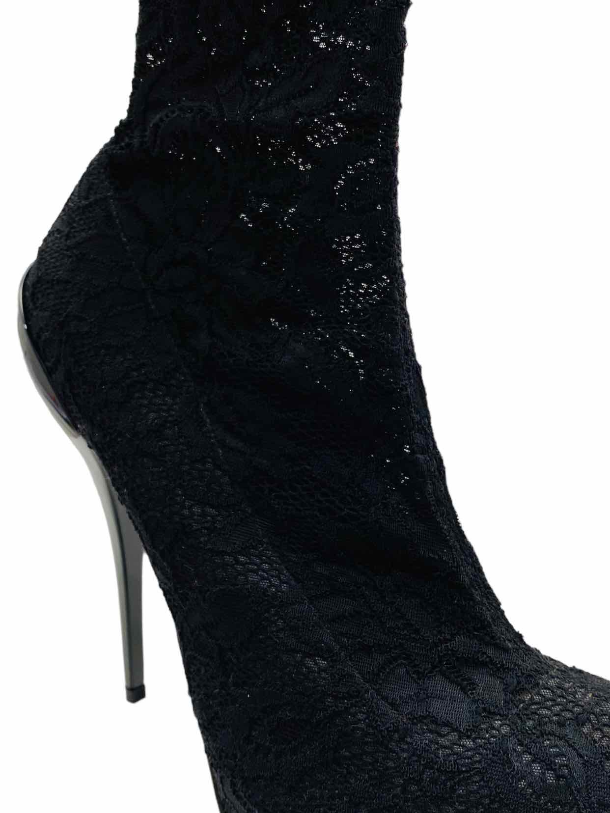 Pre - loved ROBERTO CAVALLI Black Lace Thigh High Boots at Reems Closet