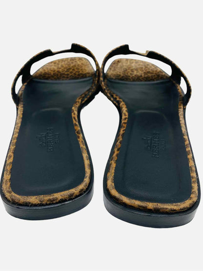 HERMES ORAN Brown Leopard Sandals