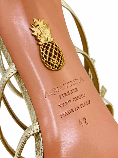 AQUAZZURA Ankle Strap Metallic Gold Heeled Sandals