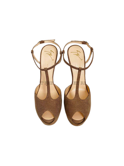 Pre - loved GIUSEPPE ZANOTTI T - bar Brown Heeled Sandals at Reems Closet