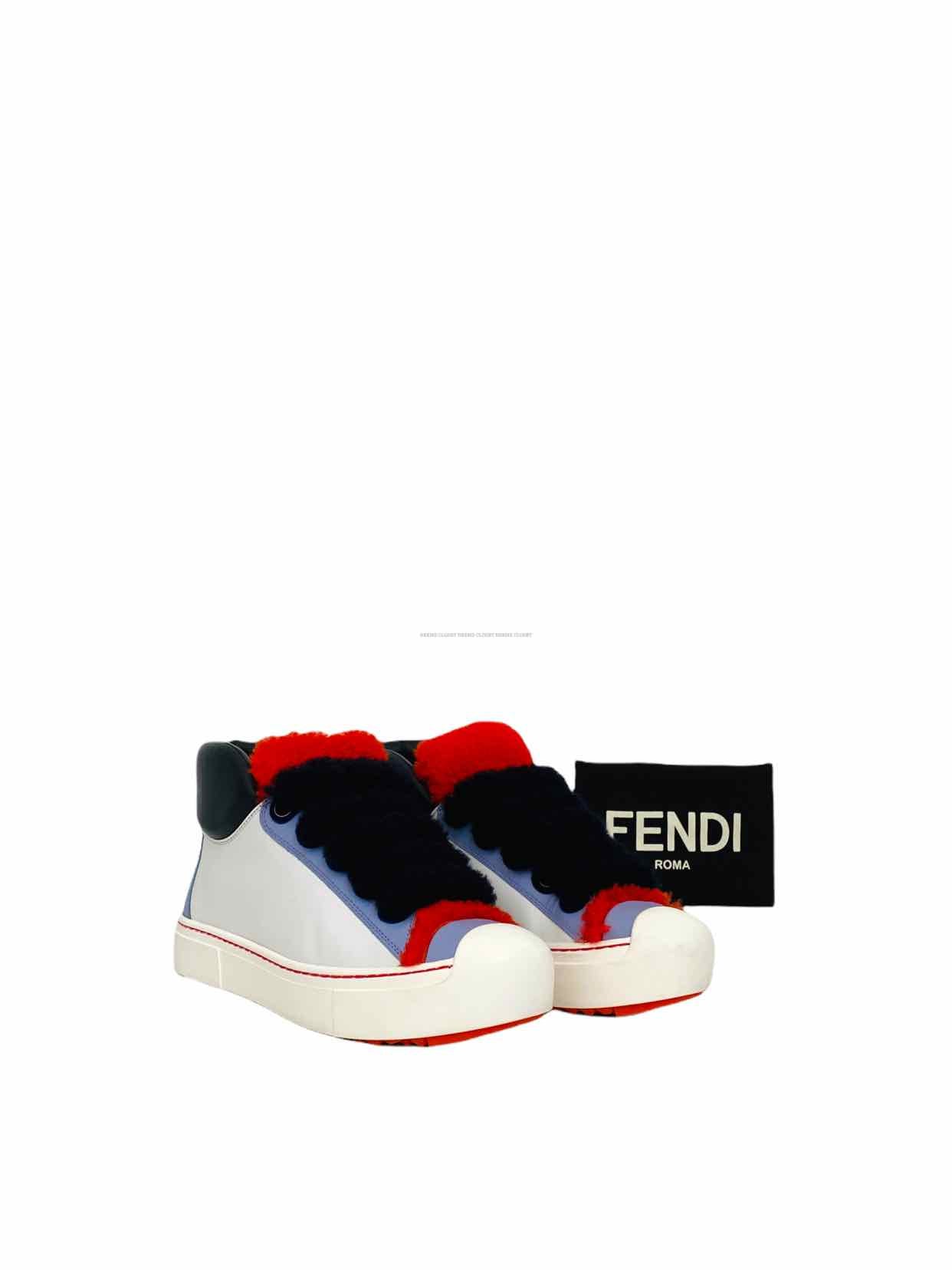 FENDI High Top White Multicolor Shearling Fur Sneakers