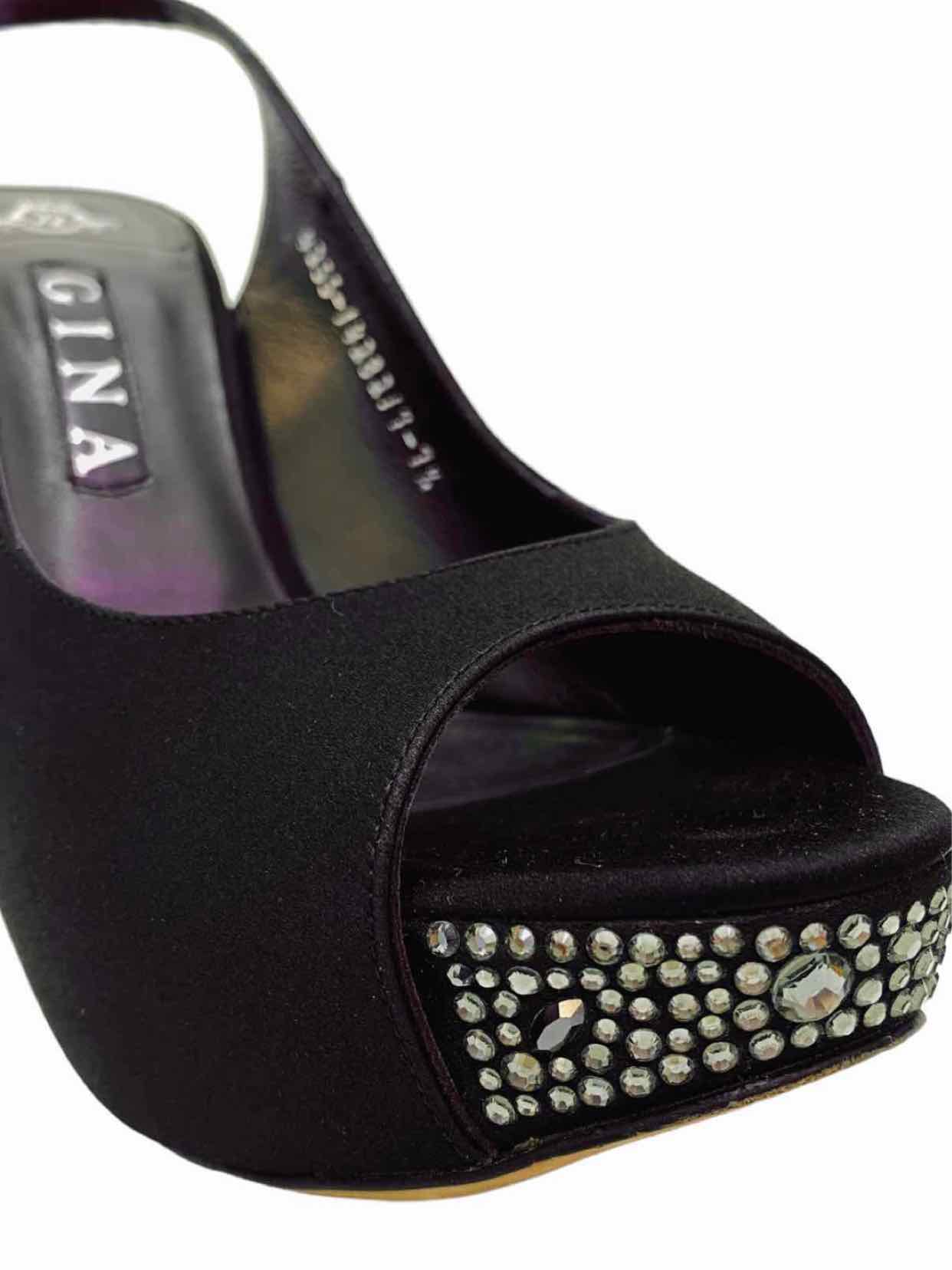 Pre - loved GINA Open Toe Black Swarovski Embellished Slingbacks at Reems Closet