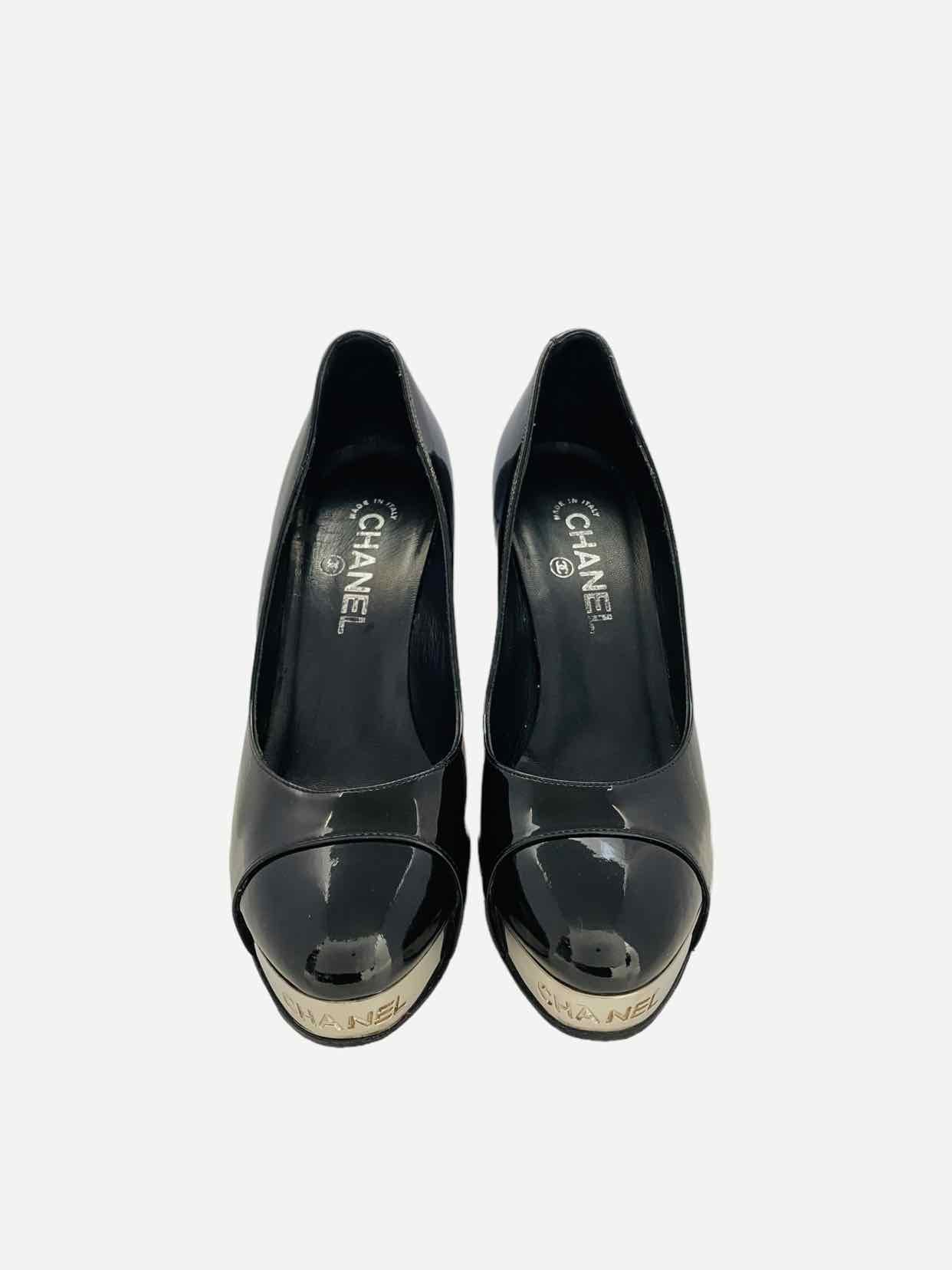 Pre - loved CHANEL Black Cap Toe Pumps at Reems Closet