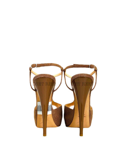 Pre - loved GIUSEPPE ZANOTTI T - bar Brown Heeled Sandals at Reems Closet