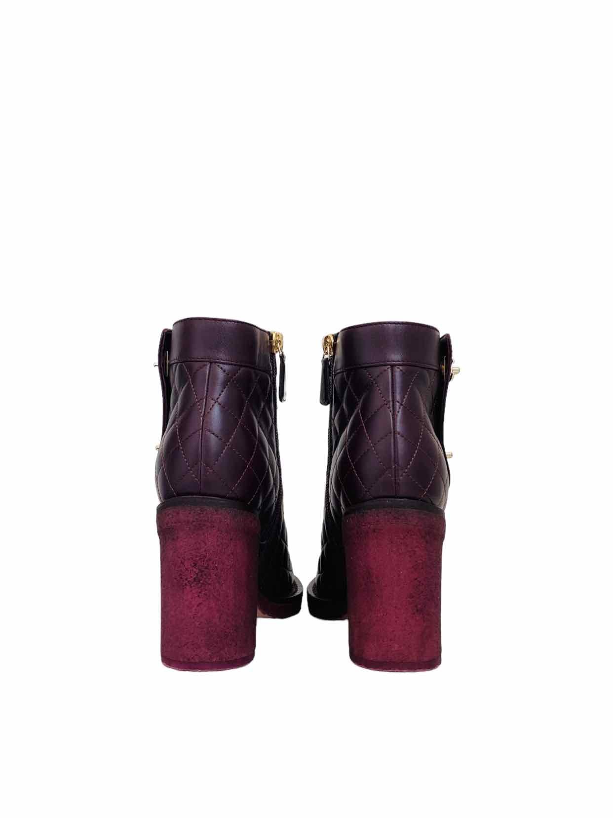 Pre - loved CHANEL Interlocking CC Logo Burgundy Ankle Boots at Reems Closet