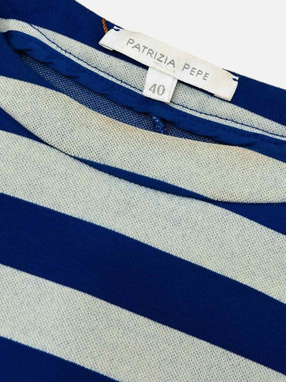 Pre - loved PATRIZIA PEPE Blue & Grey Striped Mini Dress at Reems Closet