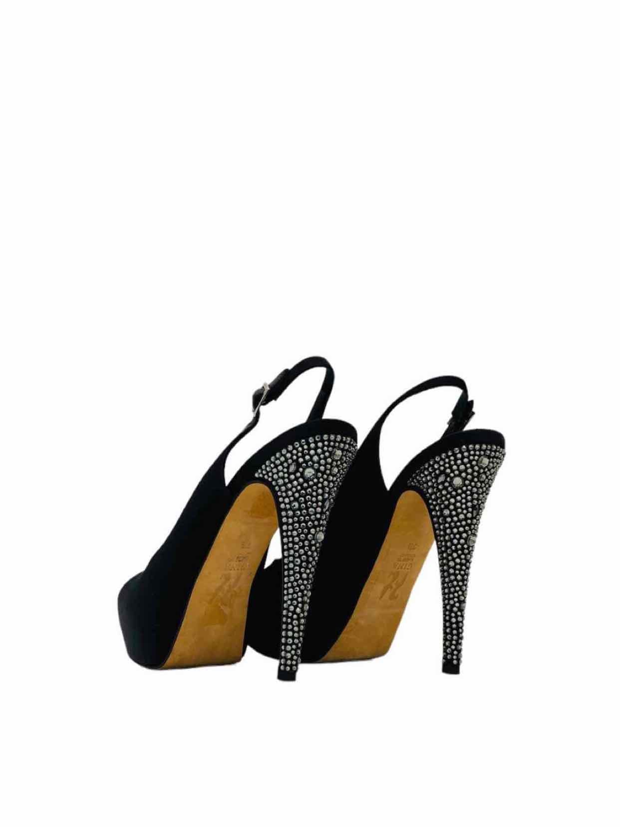 Pre - loved GINA Open Toe Black Swarovski Embellished Slingbacks at Reems Closet