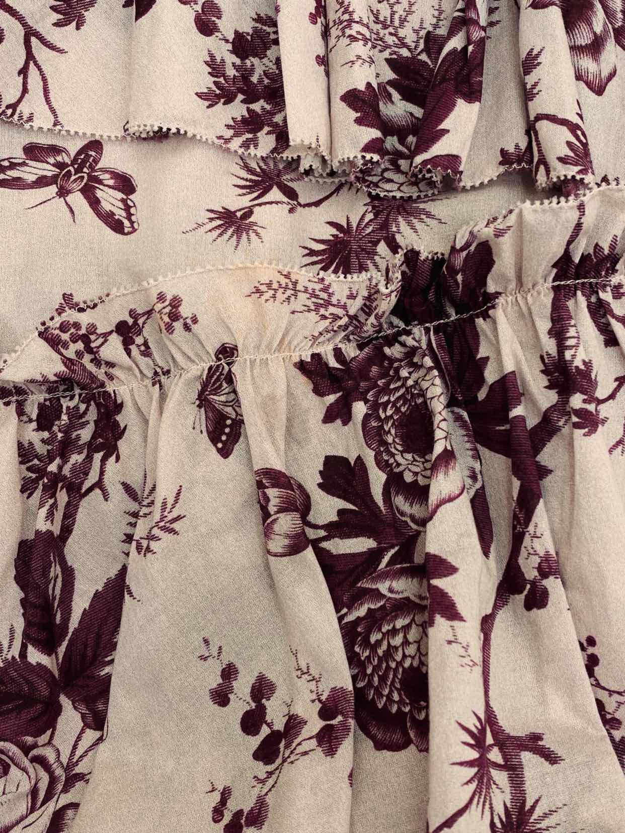 ALEMAIS Tiered Beige & Burgundy Floral Print Long Dress