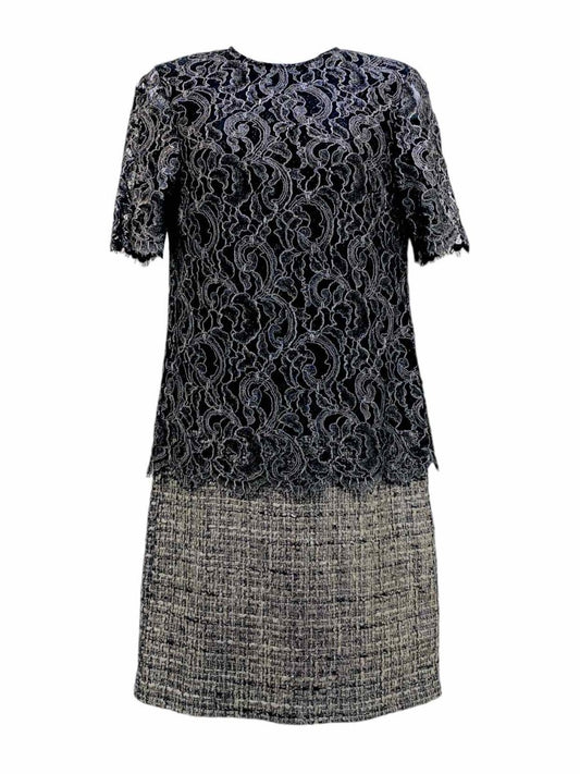 Pre-loved ADAM LIPPES Black & Silver Lace Knee Length Dress - Reems Closet