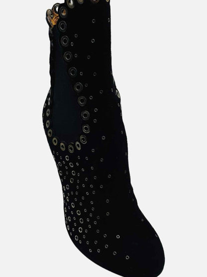Pre-loved ALAIA Black Grommet Embellished Ankle Boots - Reems Closet