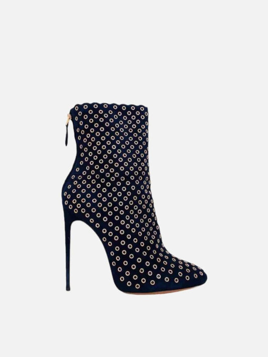 Pre-loved ALAIA Navy Blue Perforated Ankle Boots - Reems Closet