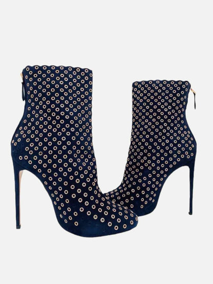 Pre-loved ALAIA Navy Blue Perforated Ankle Boots - Reems Closet