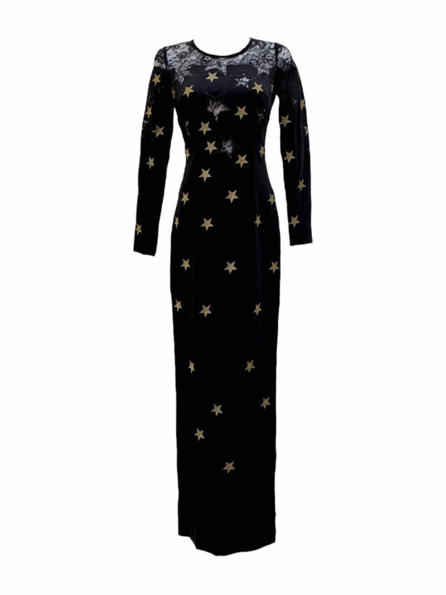 Pre-loved ALESSANDRA RICH Black & Gold Star Print Evening Dress - Reems Closet