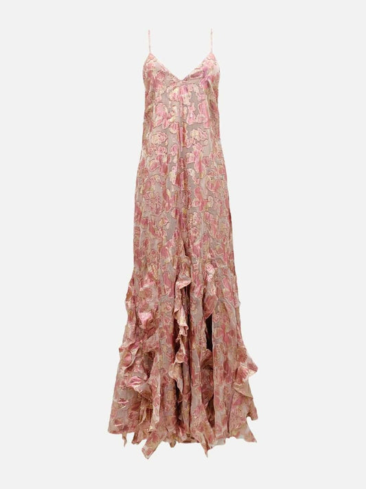 Pre - loved ALICE MCCALL Metallic Peach Jacquard Long Dress at Reems Closet