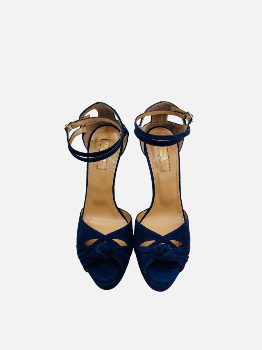 Pre-loved AQUAZZURA Ankle Strap Navy Blue Heeled Sandals from Reems Closet