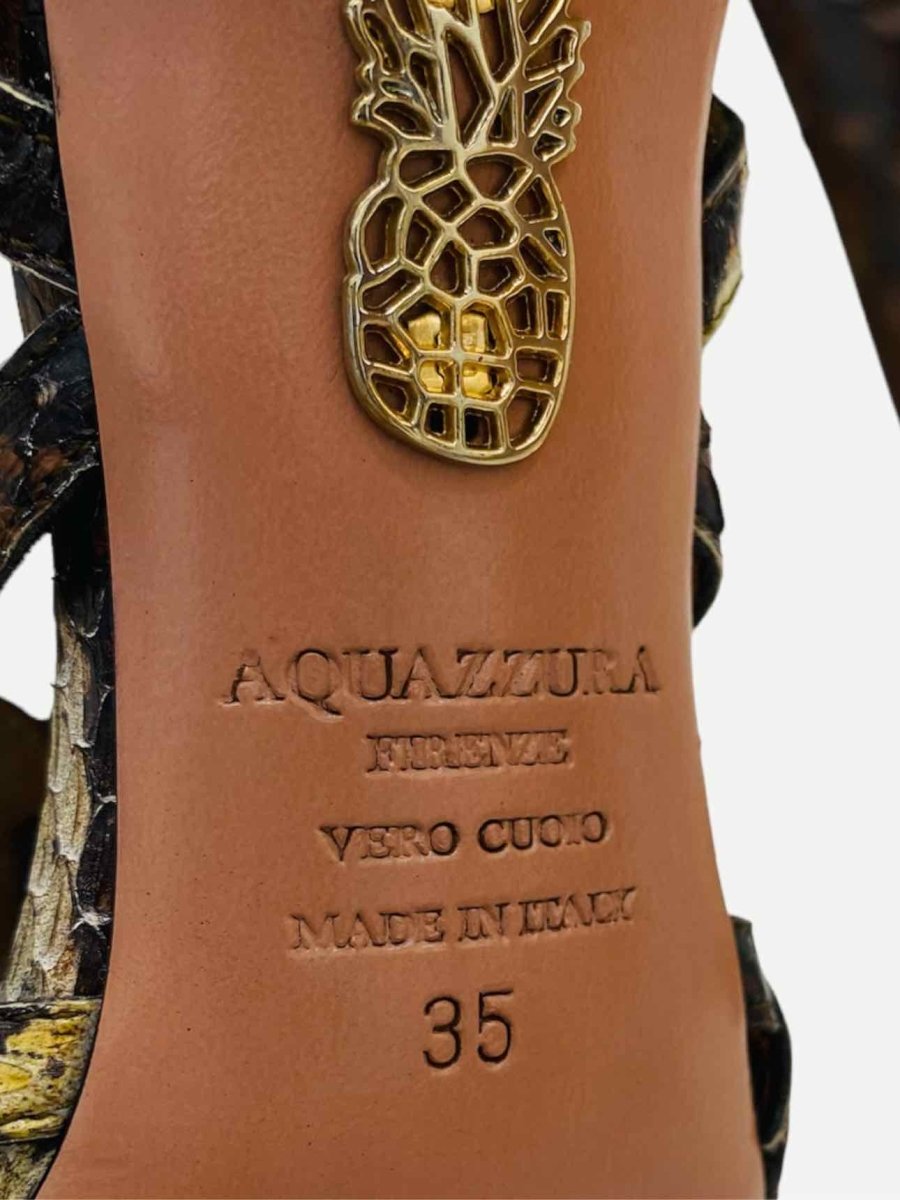 Pre-loved AQUAZZURA Black & Green Heeled Sandals - Reems Closet