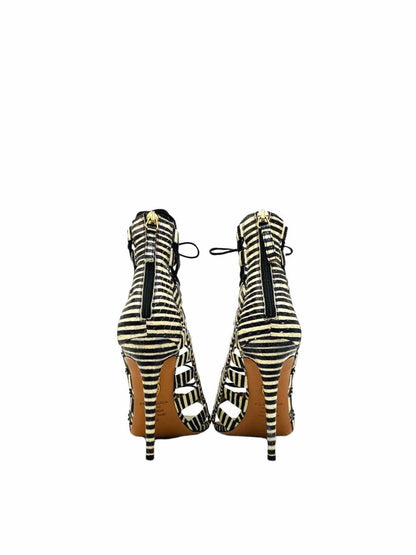 Pre-loved AQUAZZURA Lace Up Black & White Striped Heeled Sandals from Reems Closet