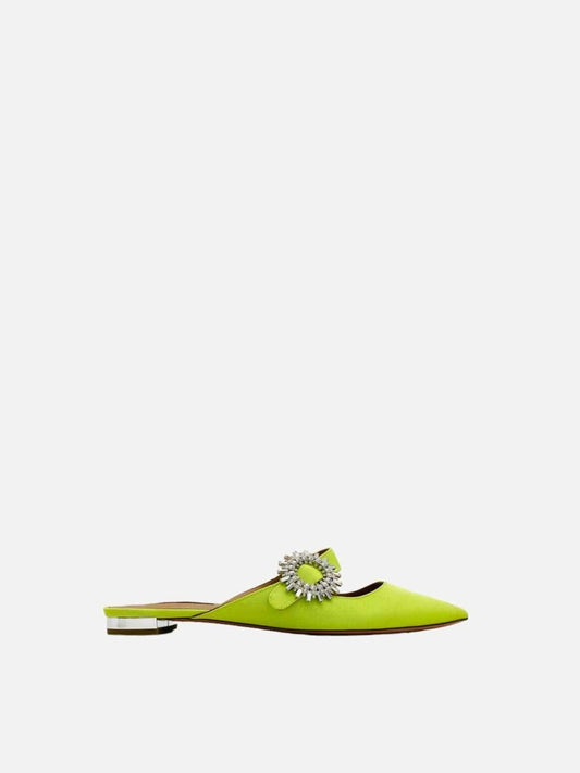 Pre-loved AQUAZZURA Pointed Toe Lime Green Flat Shoes - Reems Closet