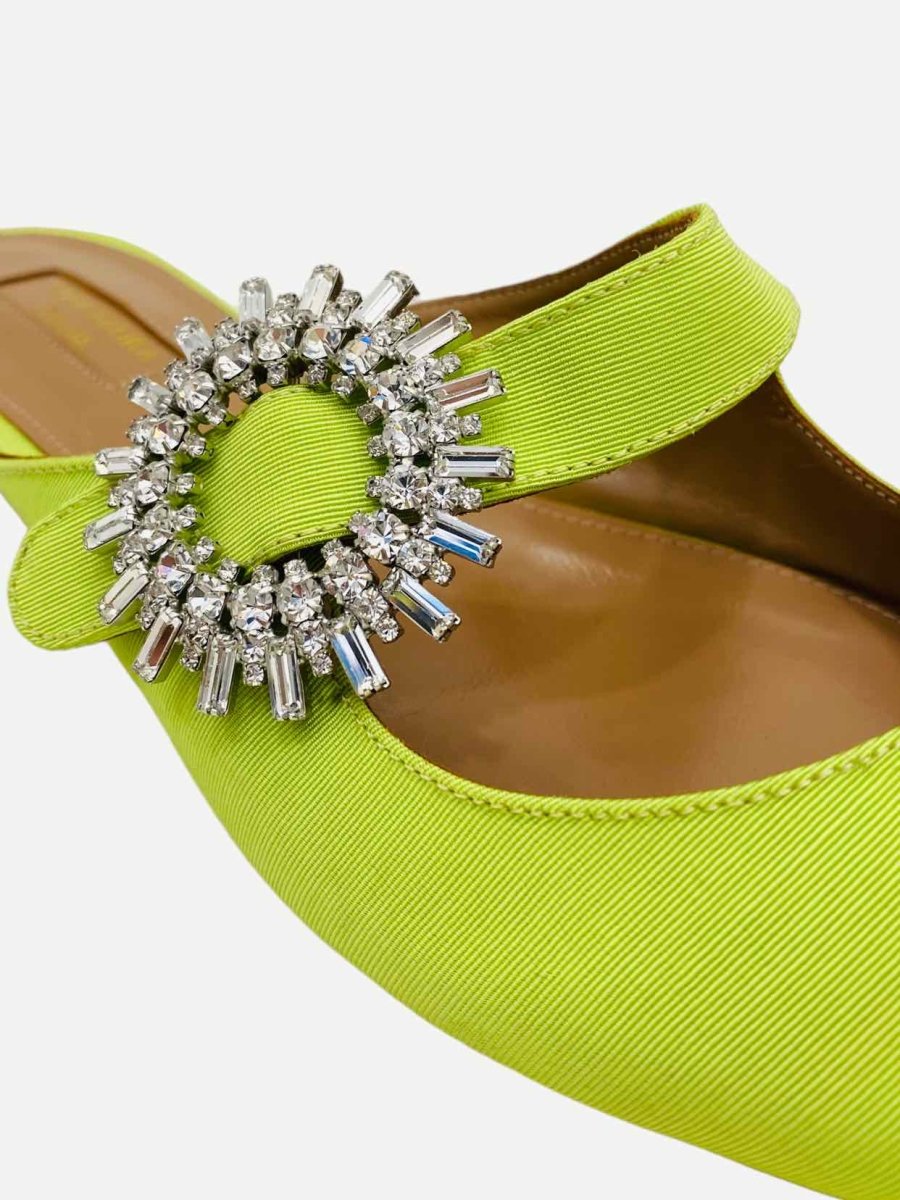 Pre-loved AQUAZZURA Pointed Toe Lime Green Flat Shoes - Reems Closet